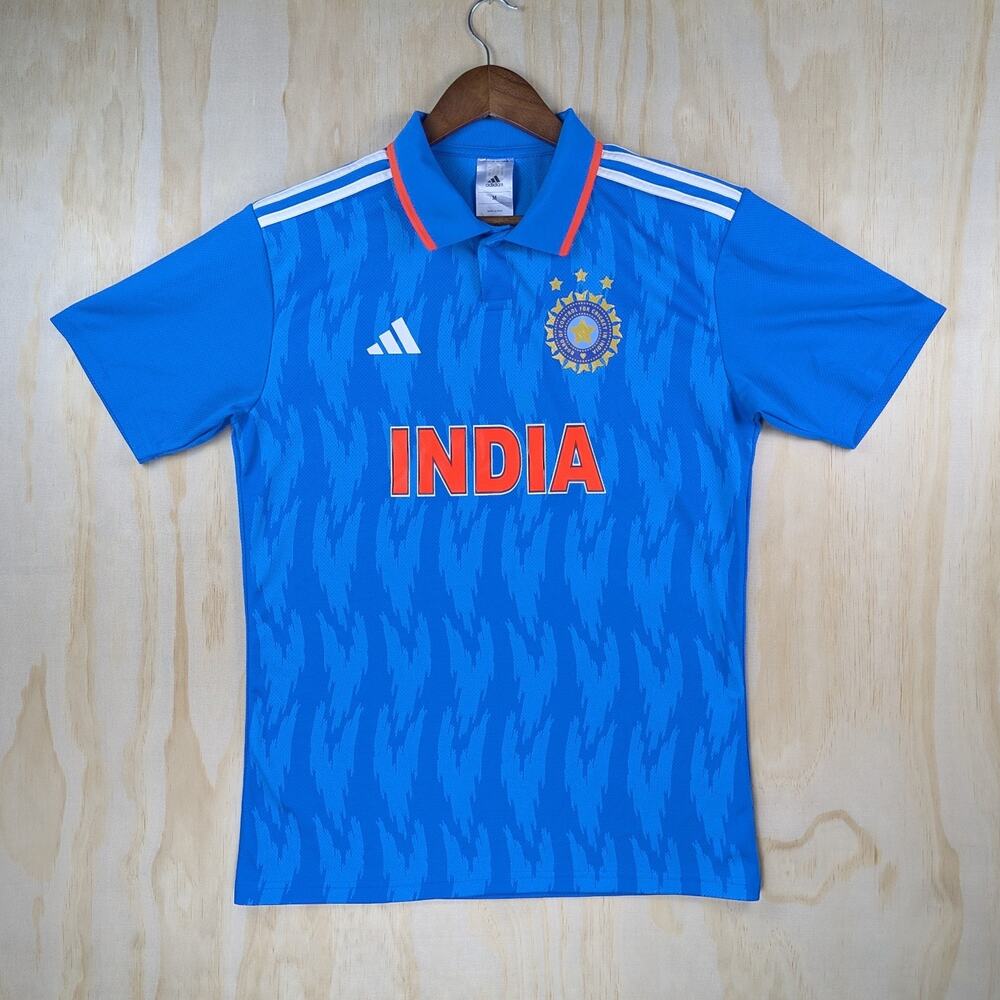 Adidas Men's Medium India Cricket ODI Jersey Polo Blue BCCI 2023 World Cup